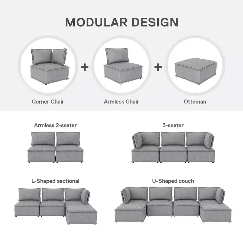 Chaise d'angle pour canapé sectionnel modulable, Lin gris