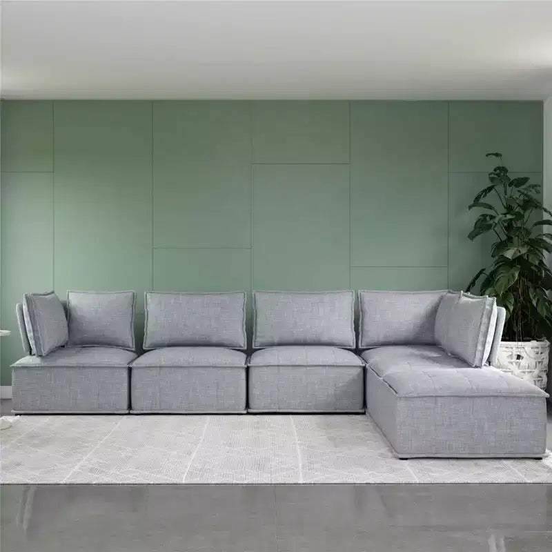 Chaise d'angle pour canapé sectionnel modulable, Lin gris