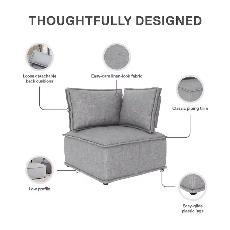 Chaise d'angle pour canapé sectionnel modulable, Lin gris
