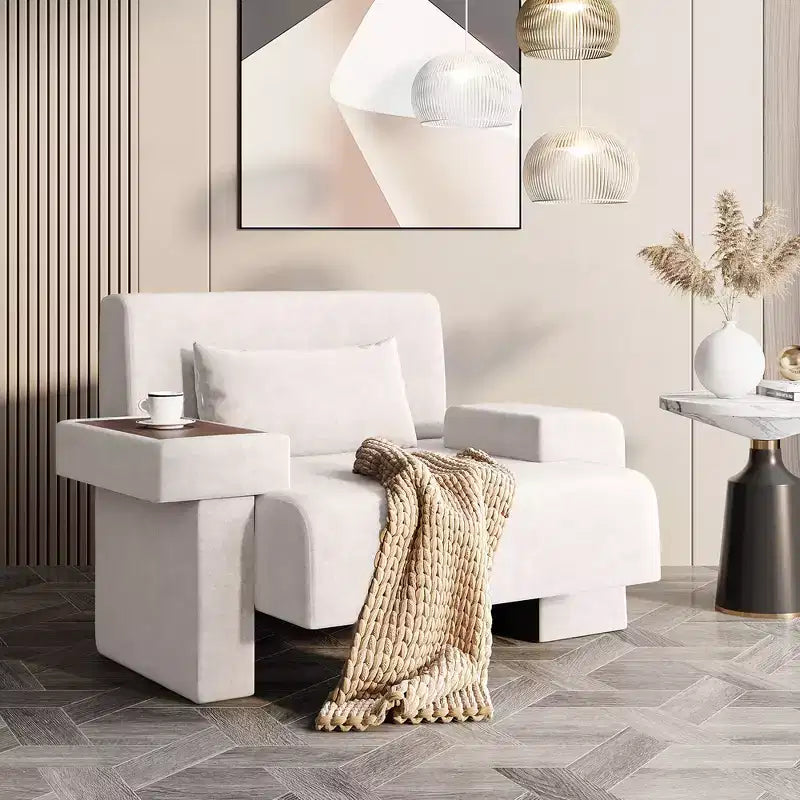Fauteuil d'appoint surdimensionné de 122 cm de large avec coussin et plateau en bois intégré, fauteuil confortable et moderne - ModernLuxe