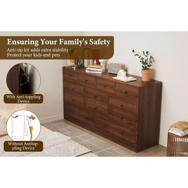 Commodes et chiffonniers à 12 tiroirs, Commode de rangement en bois avec prise de courant