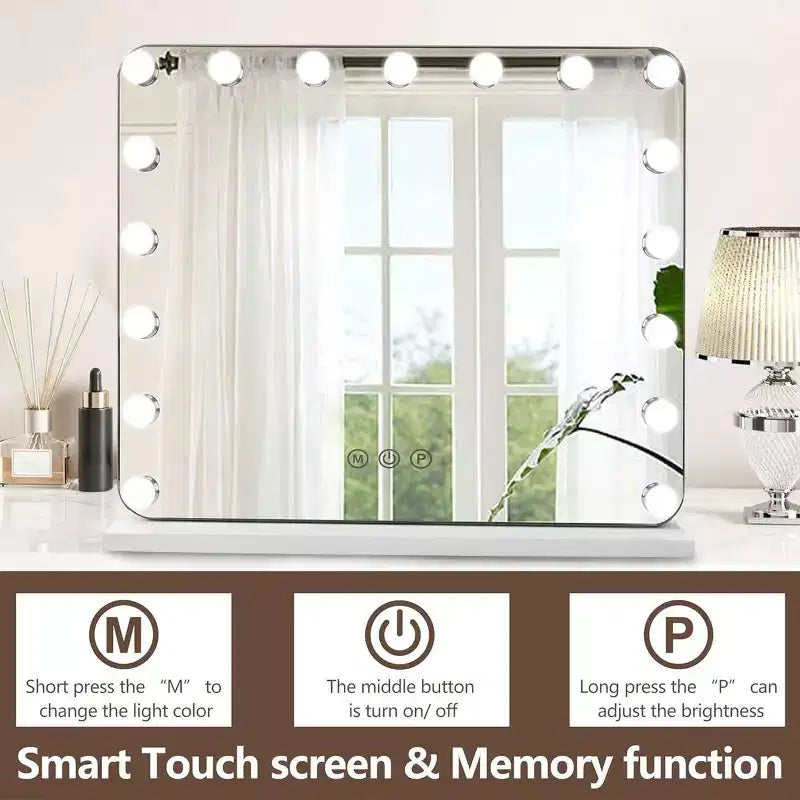 Miroir de courtoisie Hollywood avec 17 lumières LED à intensité variable en blanc