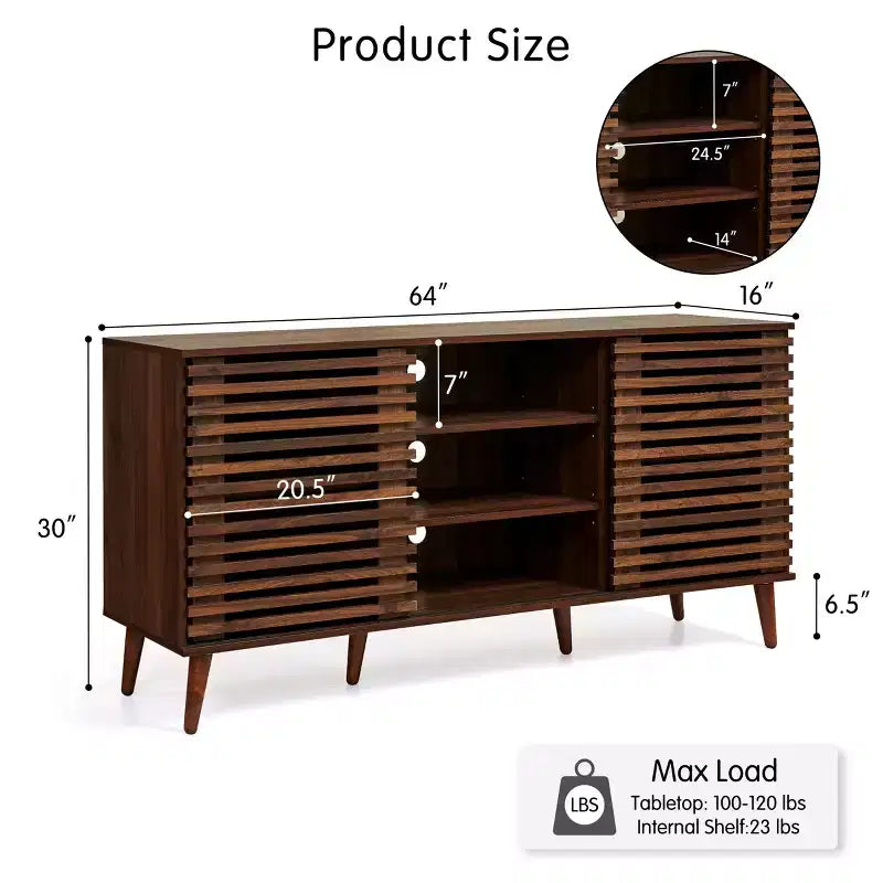 Meuble TV Subrtex en bois massif pour téléviseurs jusqu'à 60 pouces avec deux portes coulissantes et rangement