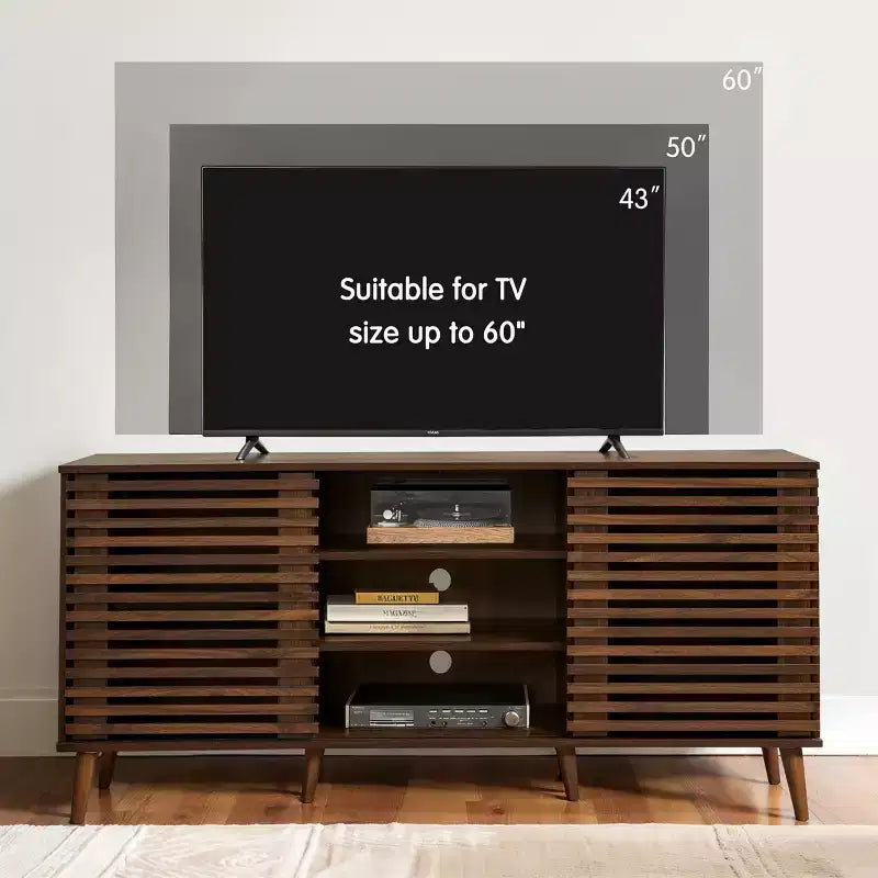 Meuble TV Subrtex en bois massif pour téléviseurs jusqu'à 60 pouces avec deux portes coulissantes et rangement