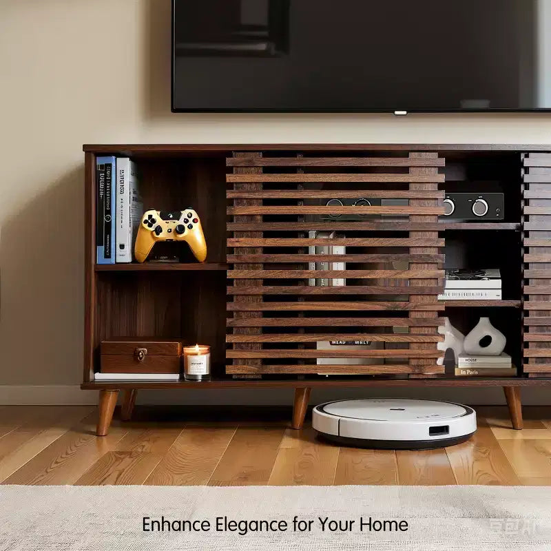 Meuble TV Subrtex en bois massif pour téléviseurs jusqu'à 60 pouces avec deux portes coulissantes et rangement
