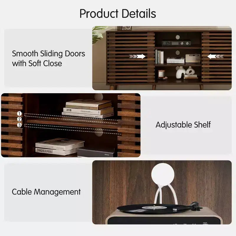 Meuble TV Subrtex en bois massif pour téléviseurs jusqu'à 60 pouces avec deux portes coulissantes et rangement