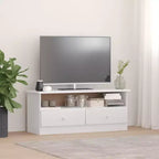 vidaXL Meuble TV ALTA – Meuble TV en bois de pin massif avec tiroirs – Blanc, style scandinave, grand espace de rangement, 100x35x41 cm