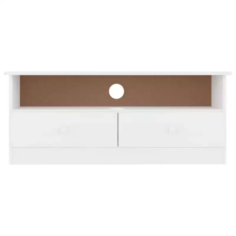 vidaXL Meuble TV ALTA – Meuble TV en bois de pin massif avec tiroirs – Blanc, style scandinave, grand espace de rangement, 100x35x41 cm
