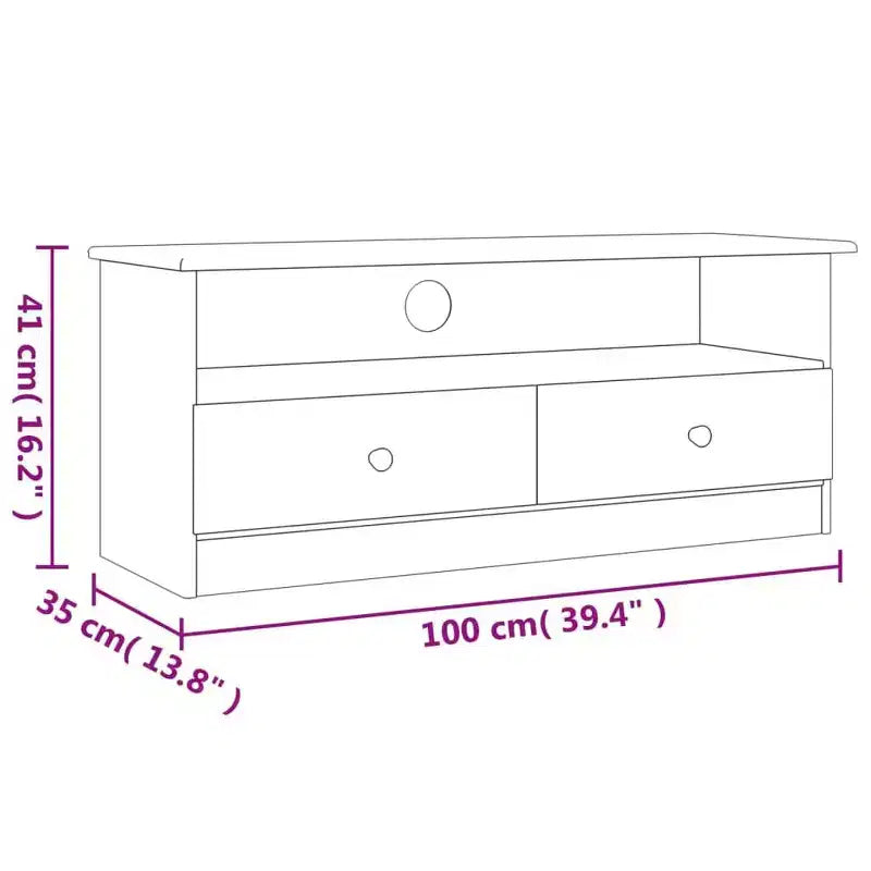 vidaXL Meuble TV ALTA – Meuble TV en bois de pin massif avec tiroirs – Blanc, style scandinave, grand espace de rangement, 100x35x41 cm