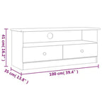 vidaXL Meuble TV ALTA – Meuble TV en bois de pin massif avec tiroirs – Blanc, style scandinave, grand espace de rangement, 100x35x41 cm