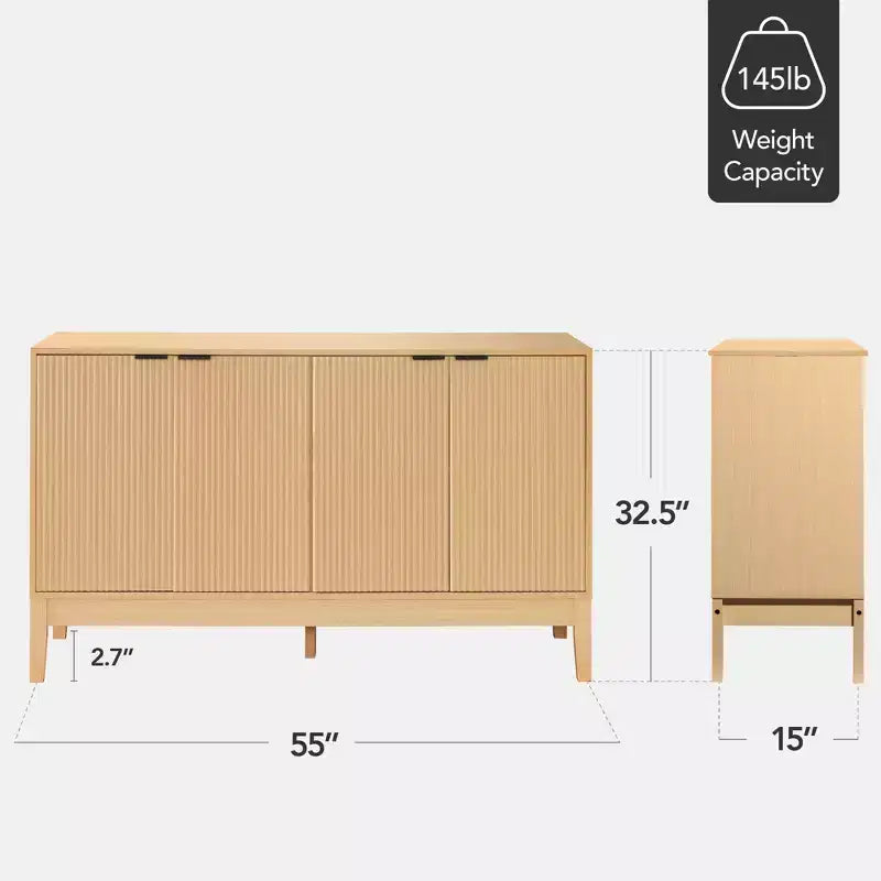 Meuble de rangement 4 portes cannelées Best Choice Products avec portes à fermeture amortie, meuble d'appoint polyvalent