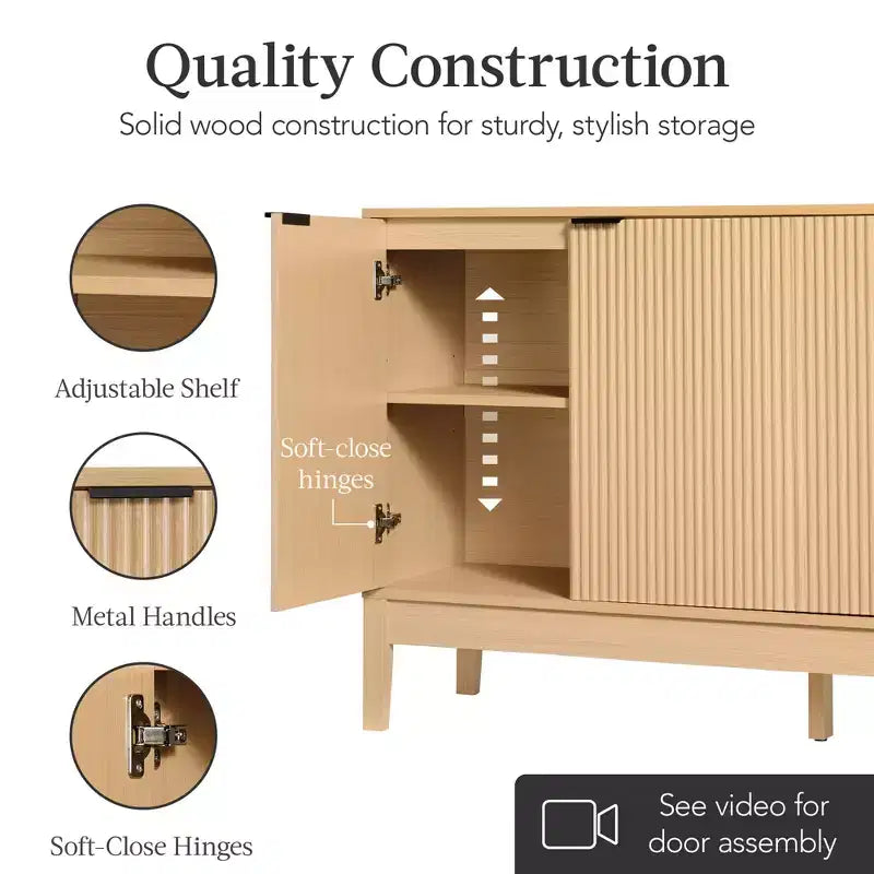 Meuble de rangement 4 portes cannelées Best Choice Products avec portes à fermeture amortie, meuble d'appoint polyvalent