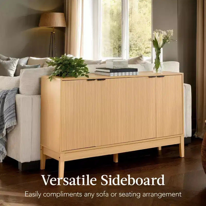 Meuble de rangement 4 portes cannelées Best Choice Products avec portes à fermeture amortie, meuble d'appoint polyvalent