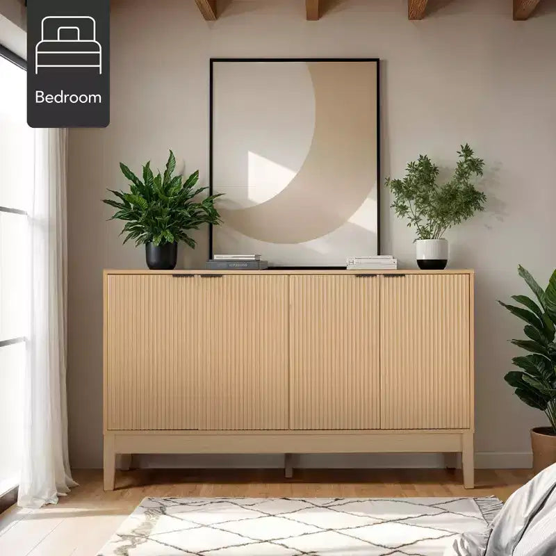Meuble de rangement 4 portes cannelées Best Choice Products avec portes à fermeture amortie, meuble d'appoint polyvalent