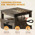 Table de chevet avec station de charge, Table d'appoint à 2 tiroirs pour chambre et salon, Table d'appoint de style rustique avec ports USB et prises électriques, Chêne rustique foncé
