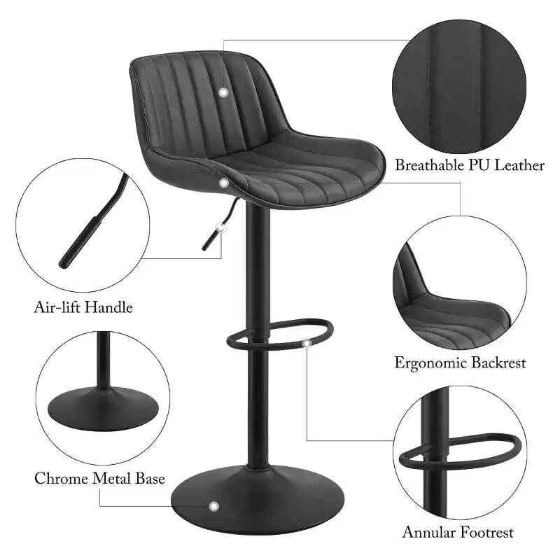 Art Leon Lot de 2 tabourets de bar pivotants et réglables en hauteur en similicuir