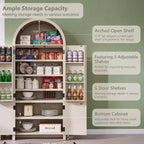 Garde-manger haut et arqué de 71 po, armoire de rangement moderne avec 3 tablettes réglables, 6 tablettes de porte, pour cuisine, salon