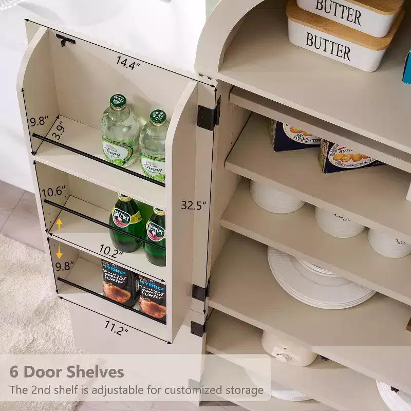 Garde-manger haut et arqué de 71 po, armoire de rangement moderne avec 3 tablettes réglables, 6 tablettes de porte, pour cuisine, salon