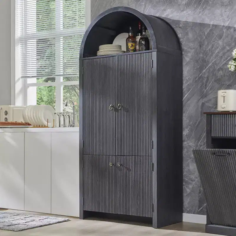 Garde-manger haut et arqué de 71 po, armoire de rangement moderne avec 3 tablettes réglables, 6 tablettes de porte, pour cuisine, salon