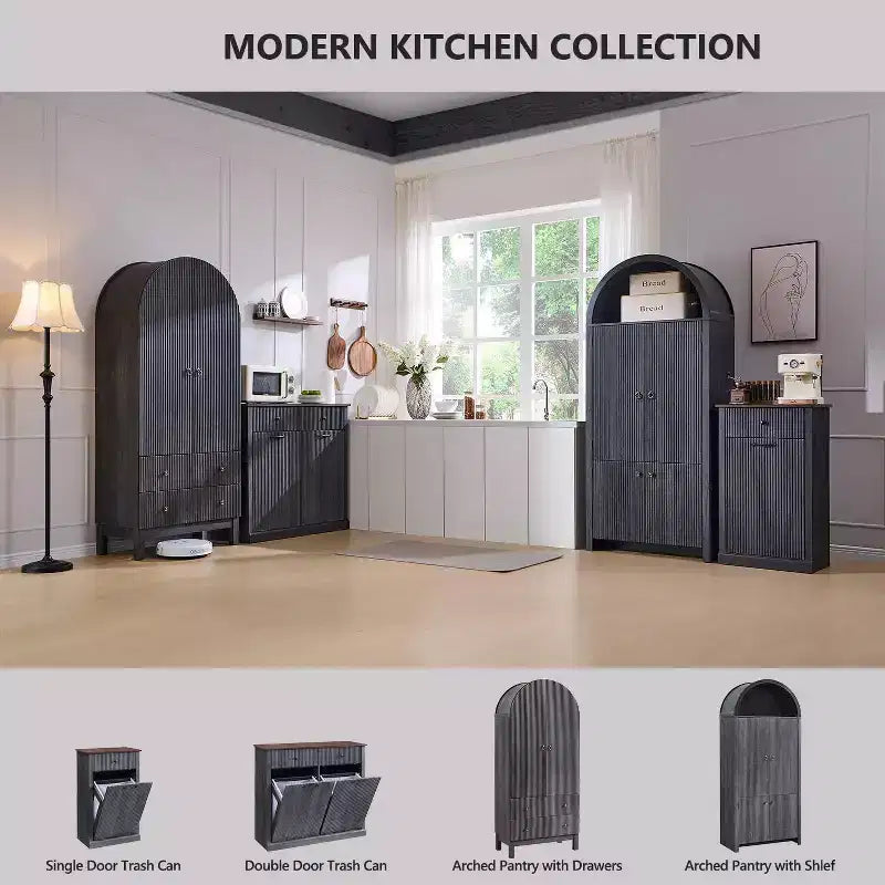 Garde-manger haut et arqué de 71 po, armoire de rangement moderne avec 3 tablettes réglables, 6 tablettes de porte, pour cuisine, salon
