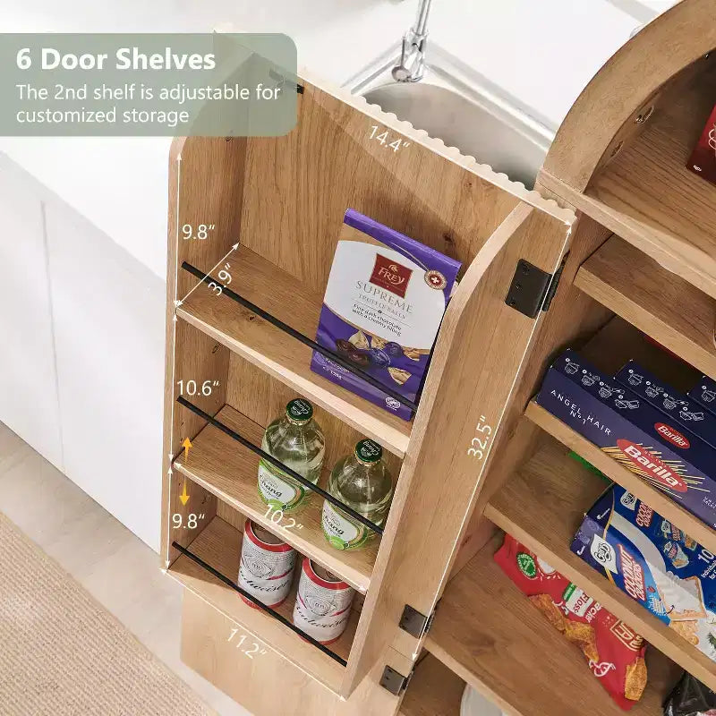 Garde-manger haut et arqué de 71 po, armoire de rangement moderne avec 3 tablettes réglables, 6 tablettes de porte, pour cuisine, salon