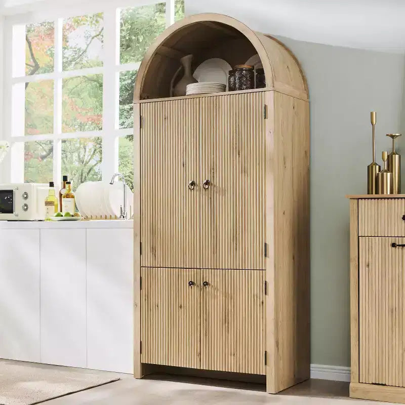 Garde-manger haut et arqué de 71 po, armoire de rangement moderne avec 3 tablettes réglables, 6 tablettes de porte, pour cuisine, salon