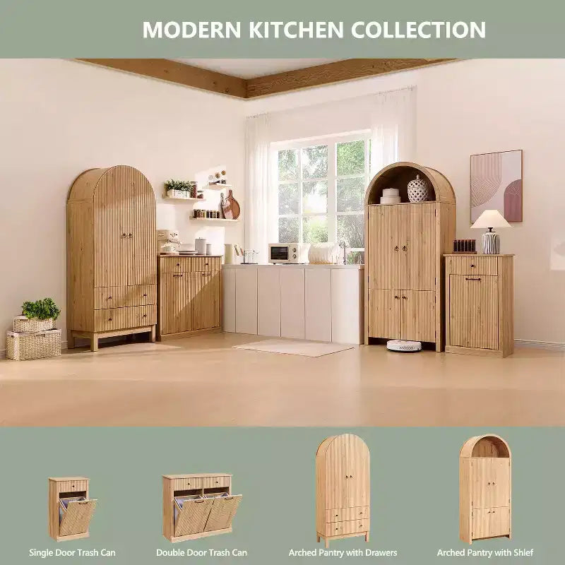 Garde-manger haut et arqué de 71 po, armoire de rangement moderne avec 3 tablettes réglables, 6 tablettes de porte, pour cuisine, salon