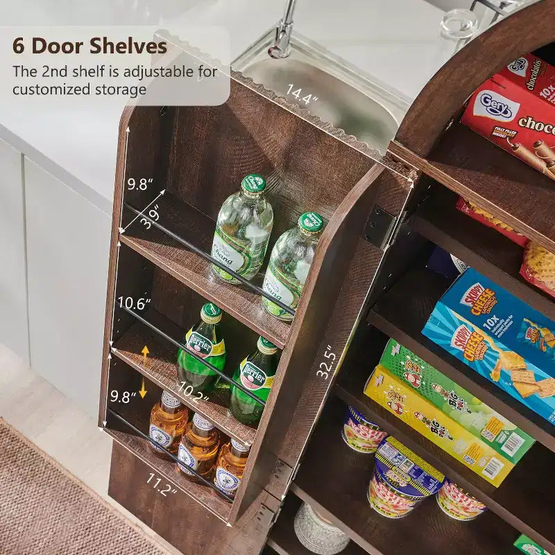 Garde-manger haut et arqué de 71 po, armoire de rangement moderne avec 3 tablettes réglables, 6 tablettes de porte, pour cuisine, salon