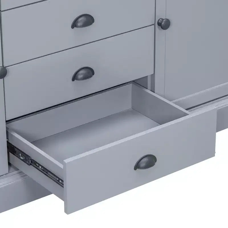 Whisen Meuble de Cuisine Autoportant en Bois de 185 cm avec Tiroirs et Étagères Réglables pour Rangement et Organisation dans la Salle à Manger ou la Cuisine