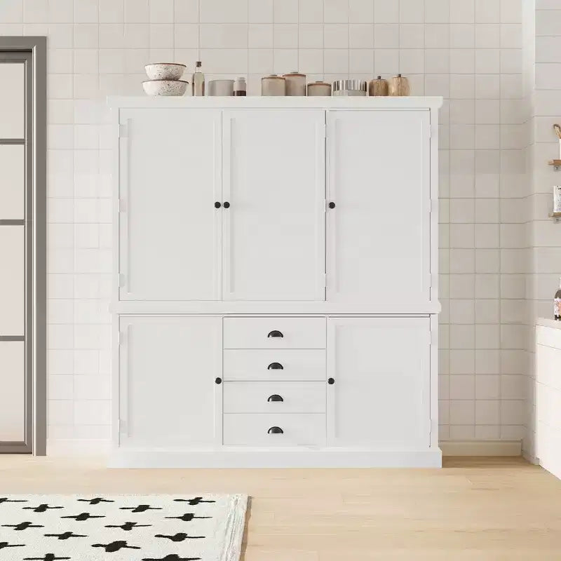 Whisen Meuble de Cuisine Autoportant en Bois de 185 cm avec Tiroirs et Étagères Réglables pour Rangement et Organisation dans la Salle à Manger ou la Cuisine