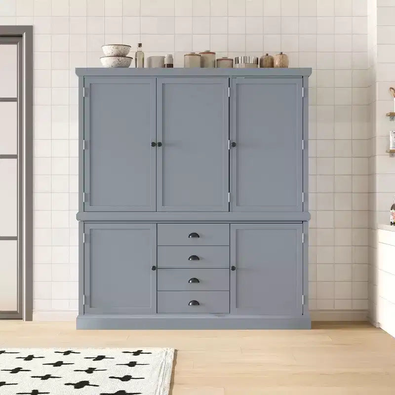 Whisen Meuble de Cuisine Autoportant en Bois de 185 cm avec Tiroirs et Étagères Réglables pour Rangement et Organisation dans la Salle à Manger ou la Cuisine