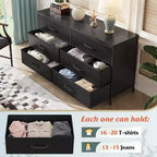 Commode large en tissu à 6 tiroirs et meuble TV, grande unité de rangement avec bacs en tissu pour chambre à coucher, placard, couloir