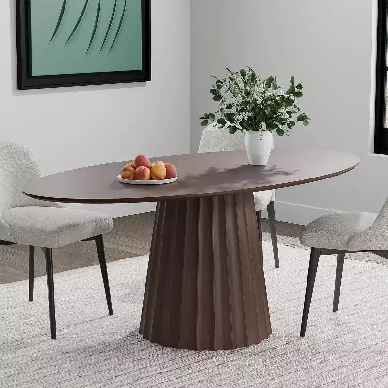 Table à manger ovale de style nordique en bois massif de 67 pouces, Grande table ronde moderne et simple pour la maison ou le restaurant, Design de luxe léger