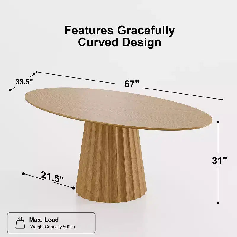 Table à manger ovale de style nordique en bois massif de 67 pouces, Grande table ronde moderne et simple pour la maison ou le restaurant, Design de luxe léger