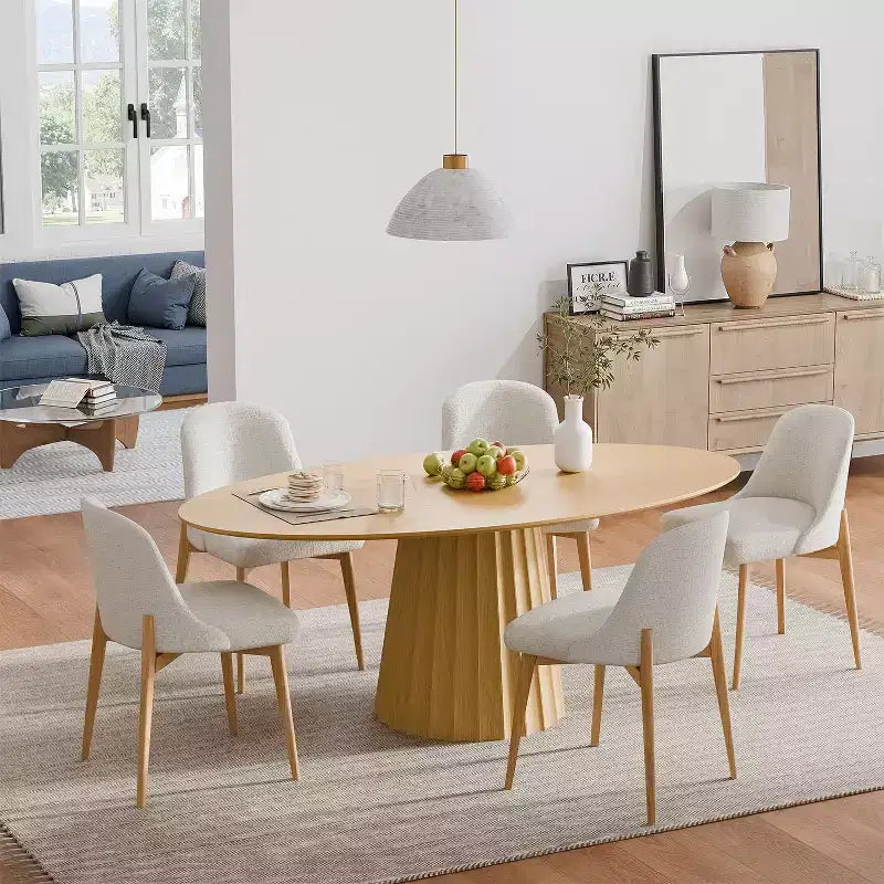 Table à manger ovale de style nordique en bois massif de 67 pouces, Grande table ronde moderne et simple pour la maison ou le restaurant, Design de luxe léger