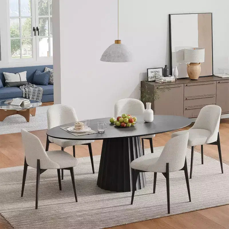 Table à manger ovale de style nordique en bois massif de 67 pouces, Grande table ronde moderne et simple pour la maison ou le restaurant, Design de luxe léger