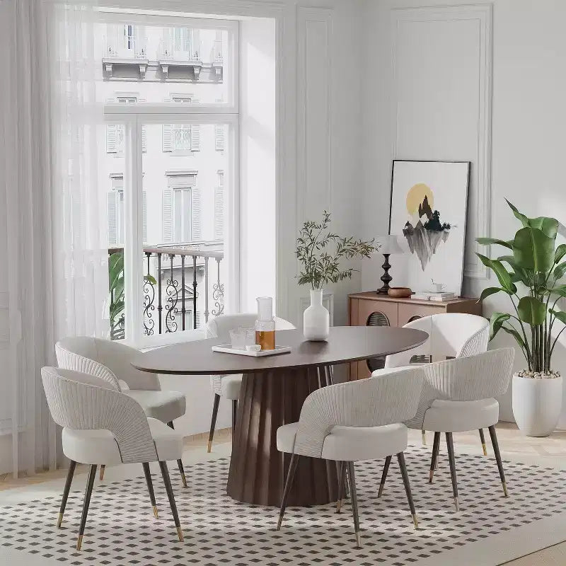 Table à manger ovale de style nordique en bois massif de 67 pouces, Grande table ronde moderne et simple pour la maison ou le restaurant, Design de luxe léger
