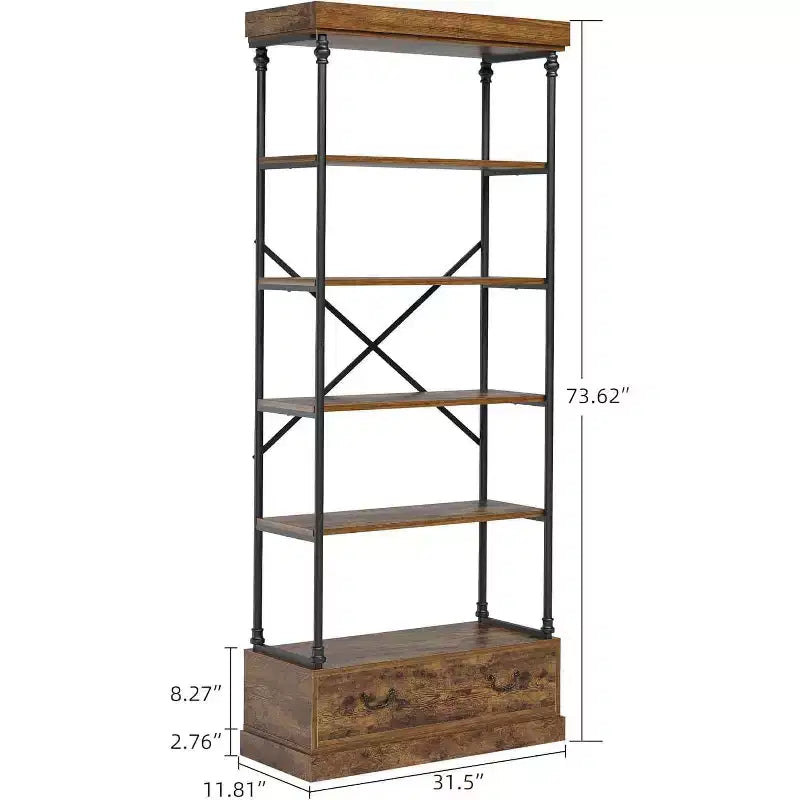 6 Étagères avec tiroirs de rangement, étagères de présentation verticales hautes, étagères de rangement en bois et métal pour salons, chambres et bureaux à domicile