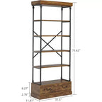 6 Étagères avec tiroirs de rangement, étagères de présentation verticales hautes, étagères de rangement en bois et métal pour salons, chambres et bureaux à domicile