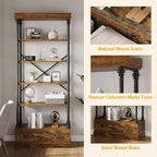 6 Étagères avec tiroirs de rangement, étagères de présentation verticales hautes, étagères de rangement en bois et métal pour salons, chambres et bureaux à domicile