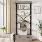 6 Étagères avec tiroirs de rangement, étagères de présentation verticales hautes, étagères de rangement en bois et métal pour salons, chambres et bureaux à domicile