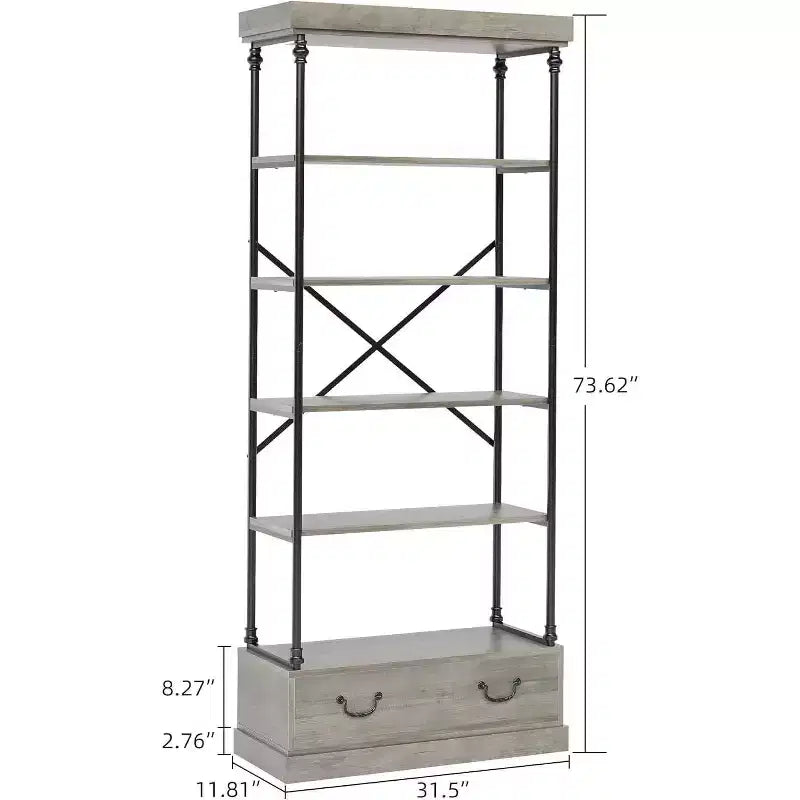 6 Étagères avec tiroirs de rangement, étagères de présentation verticales hautes, étagères de rangement en bois et métal pour salons, chambres et bureaux à domicile