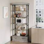6 Étagères avec tiroirs de rangement, étagères de présentation verticales hautes, étagères de rangement en bois et métal pour salons, chambres et bureaux à domicile