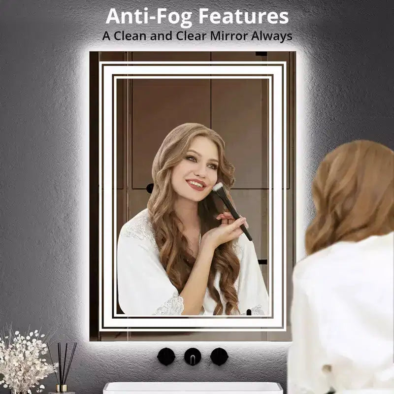 Miroir de Salle de Bain LED Dimmable, Anti-Buée, Miroir de Courtoisie Éclairage Avant et Arrière avec Fonction Mémoire
