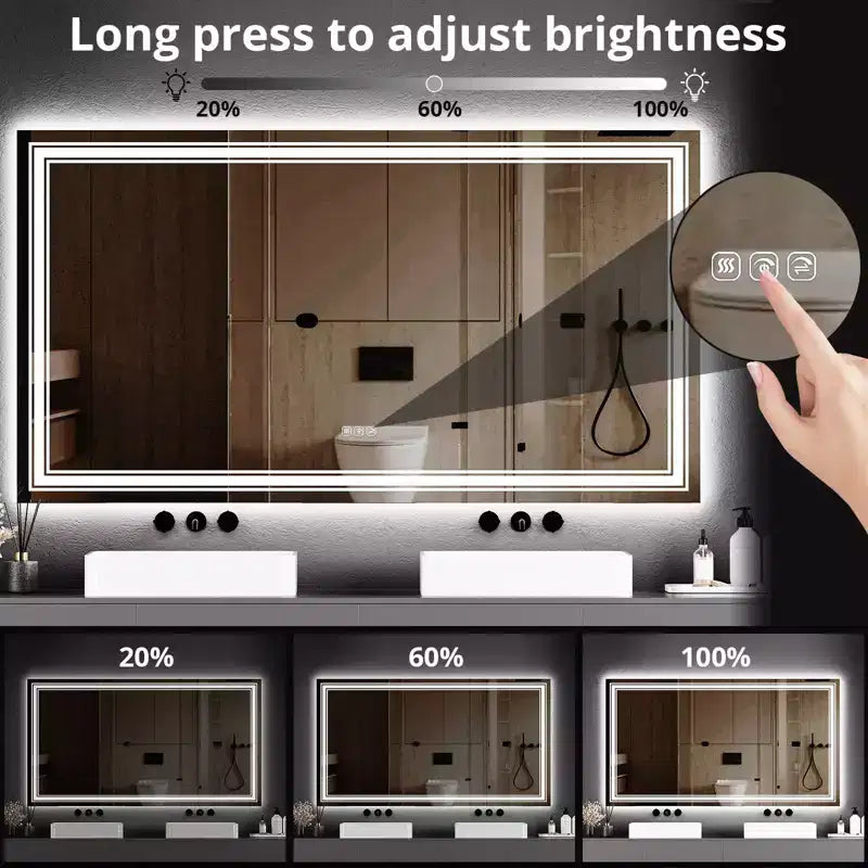 Miroir de Salle de Bain LED Dimmable, Anti-Buée, Miroir de Courtoisie Éclairage Avant et Arrière avec Fonction Mémoire