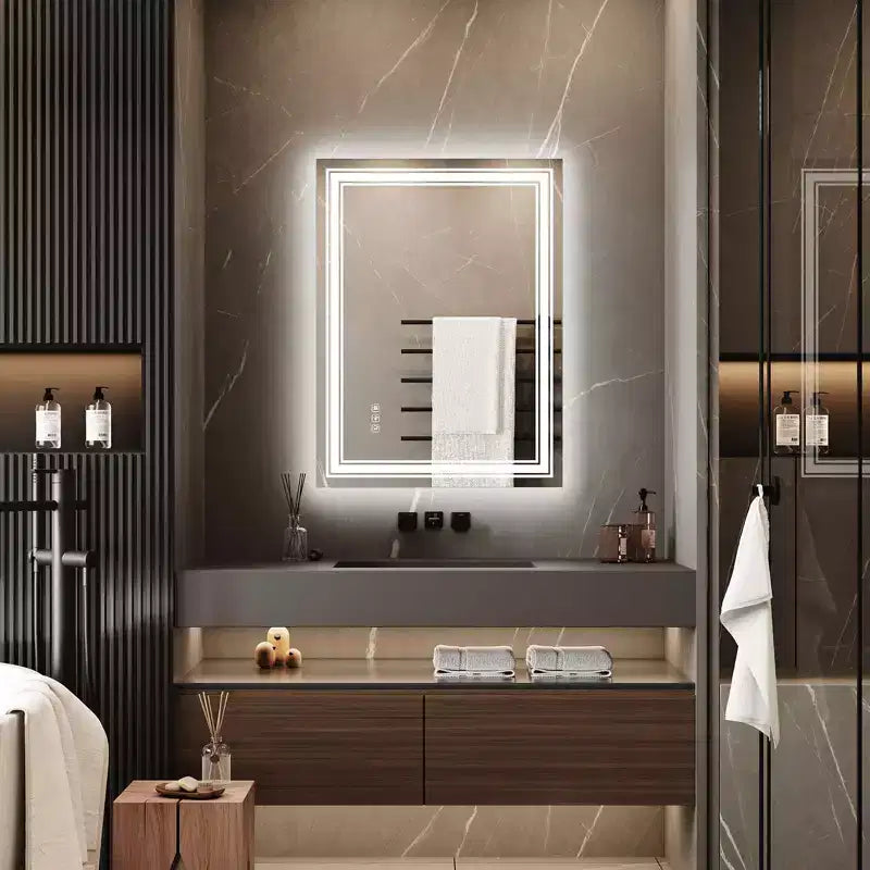 Miroir de Salle de Bain LED Dimmable, Anti-Buée, Miroir de Courtoisie Éclairage Avant et Arrière avec Fonction Mémoire