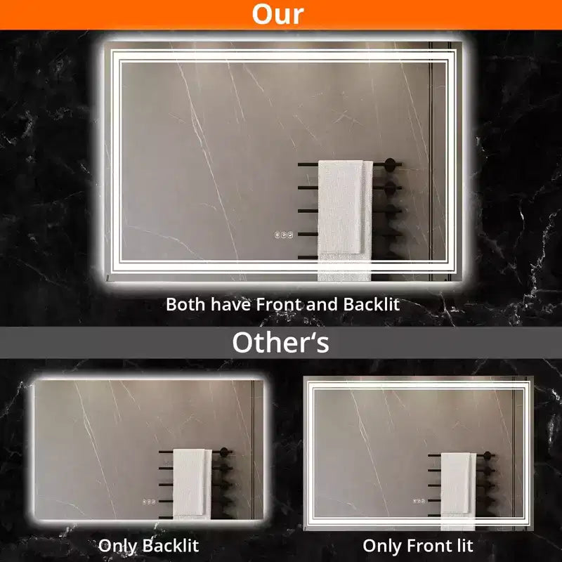Miroir de Salle de Bain LED Dimmable, Anti-Buée, Miroir de Courtoisie Éclairage Avant et Arrière avec Fonction Mémoire