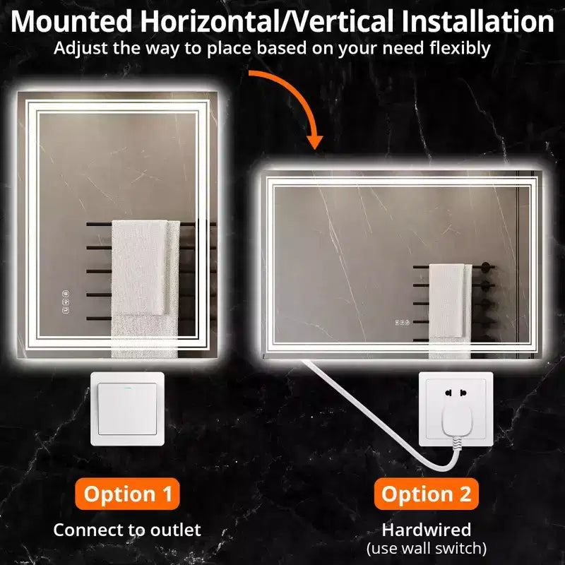 Miroir de Salle de Bain LED Dimmable, Anti-Buée, Miroir de Courtoisie Éclairage Avant et Arrière avec Fonction Mémoire