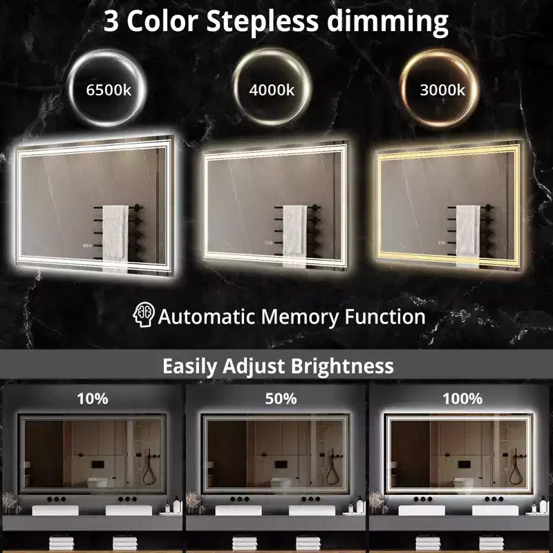 Miroir de Salle de Bain LED Dimmable, Anti-Buée, Miroir de Courtoisie Éclairage Avant et Arrière avec Fonction Mémoire