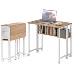 HOMCOM Petit bureau pliable, bureau d'ordinateur pliable de 80 cm avec sac de rangement, étagère et roulettes pour petits espaces, bureau à domicile, assemblage facile
